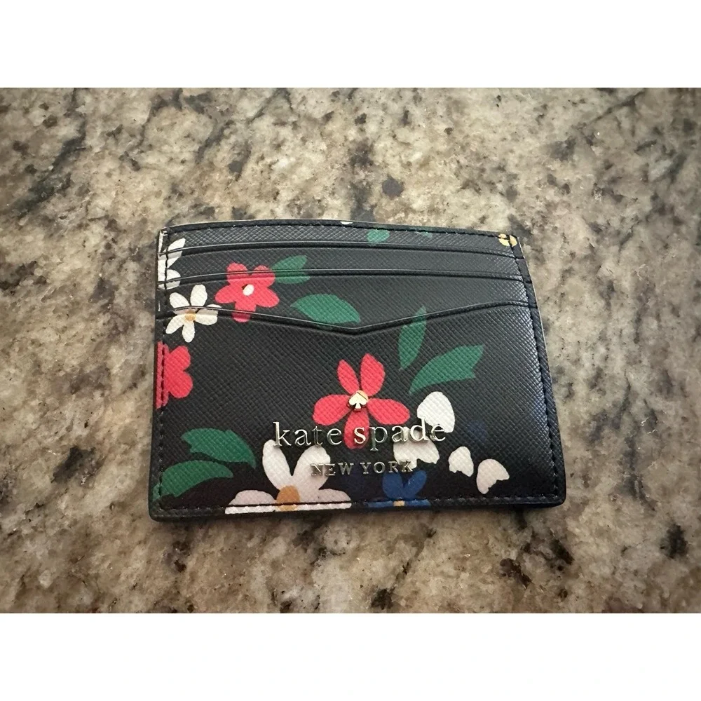 kate spade new york Card Wallet Floral Logo Credit Card Black Women